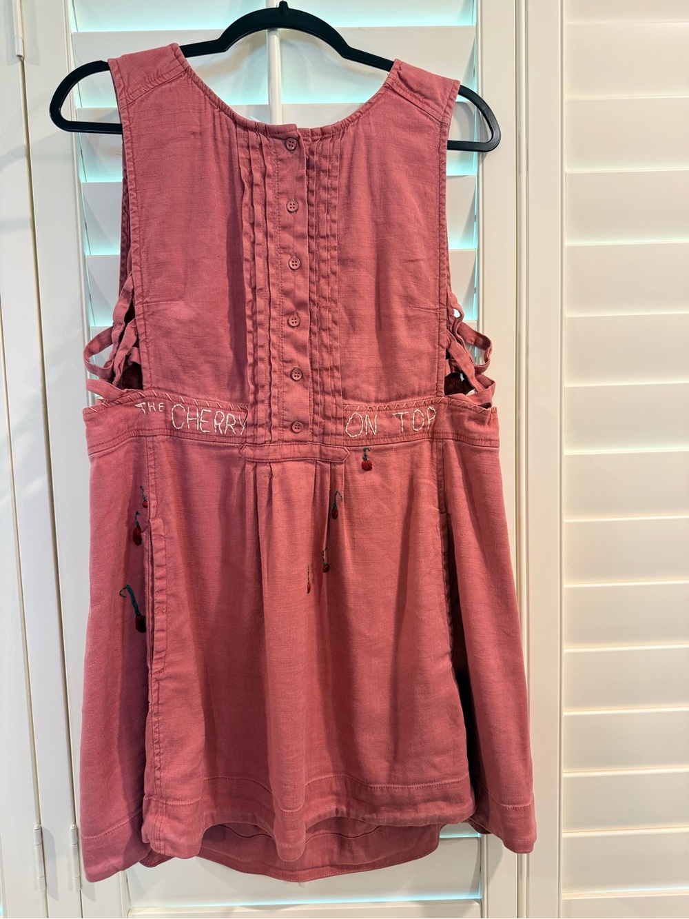 Upcycled/Hand-Embroidered Free People Dusty Rose Sleeveless Button-Front Dress L